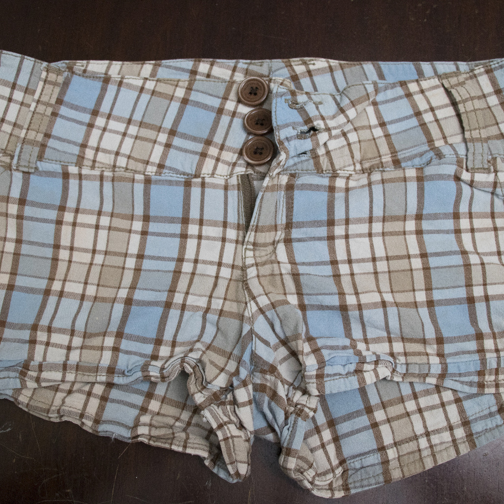 Blue Tan Plaid Shorts Soft lightweight